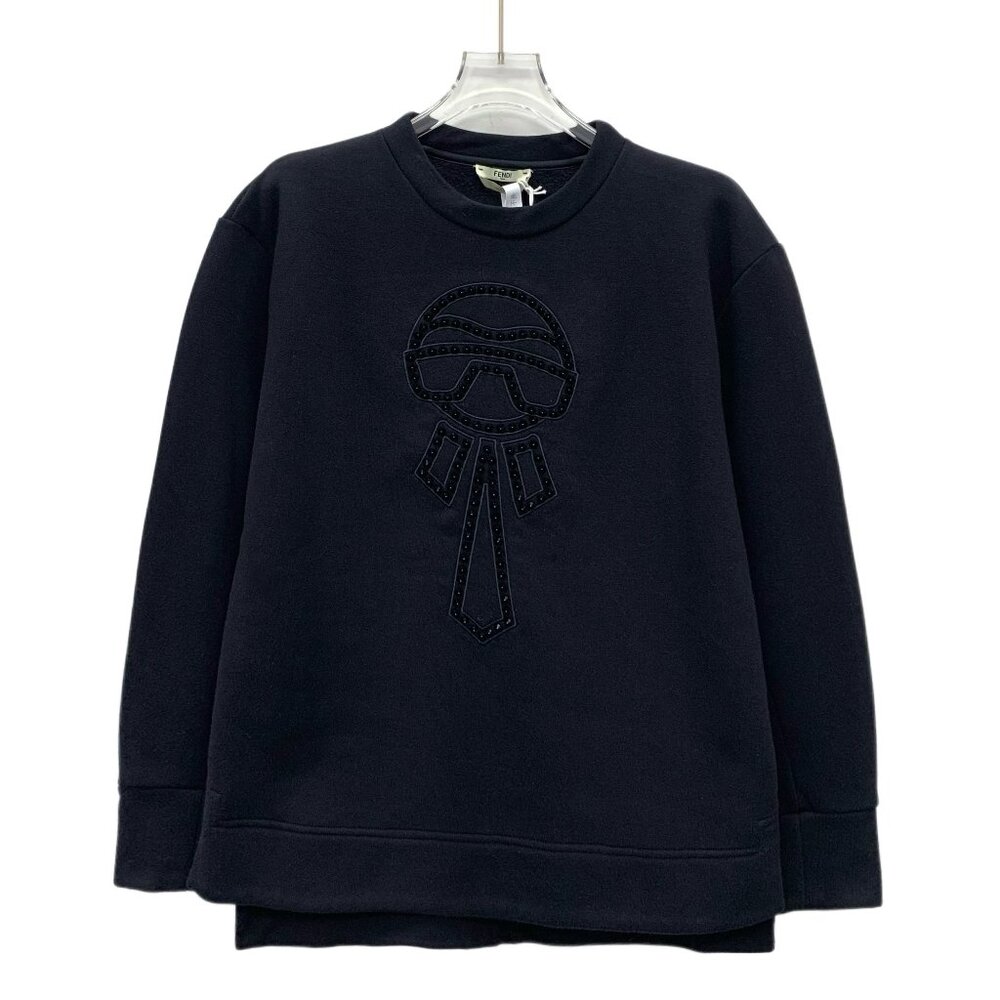 Fendi Black Galeries Lafayette Studded Cotton Crewneck Long-Sleeve Shirts